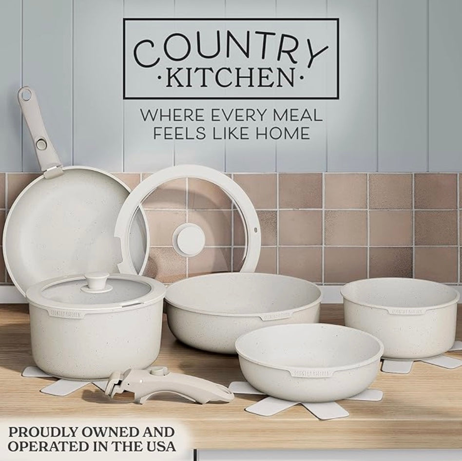 Space-Saving Non-Stick Cookware Set with Detachable Handles